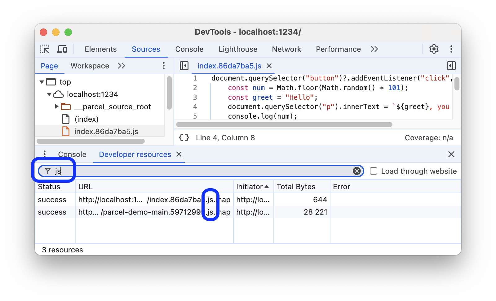 Filtrage des fichiers map source qui ne contiennent pas "js" dans l'URL.