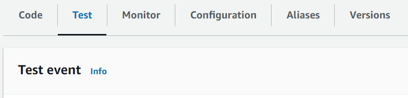Lambda console Test tab.