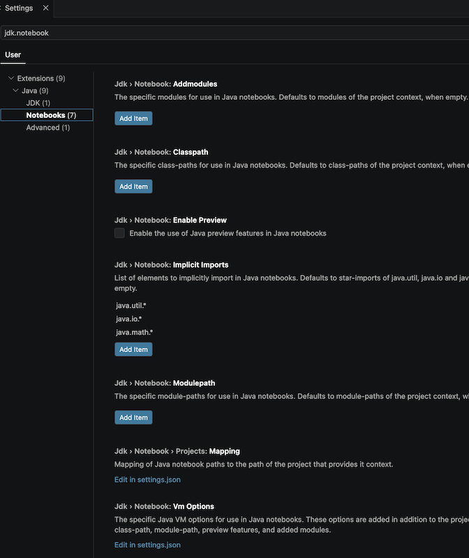 Notebook settings