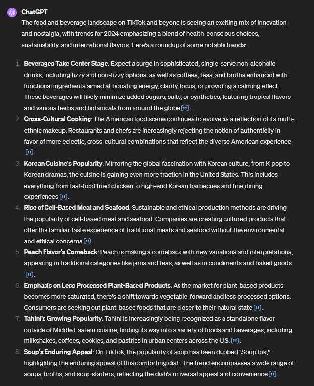 ChatGPT offering a variety of perspectives on a topic, with citations from all different sites