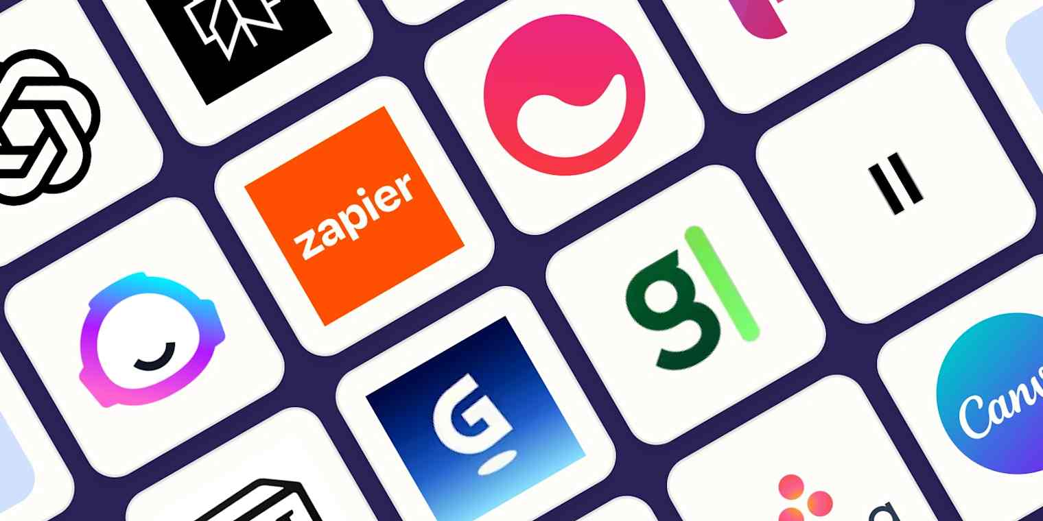 Hero image with the logos of the best AI productivity tools