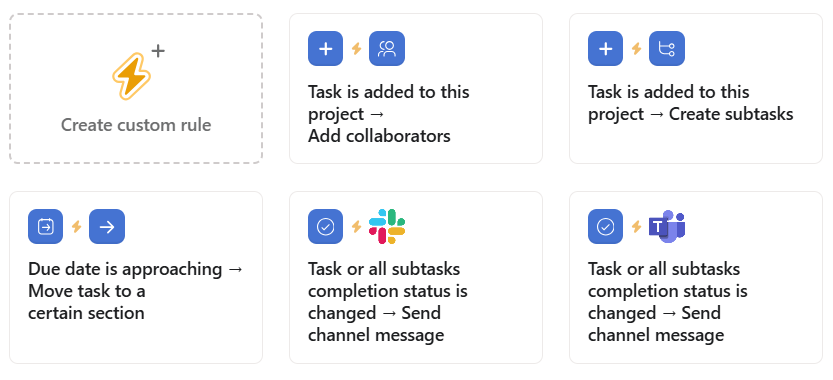 Asana's pre-built automation templates