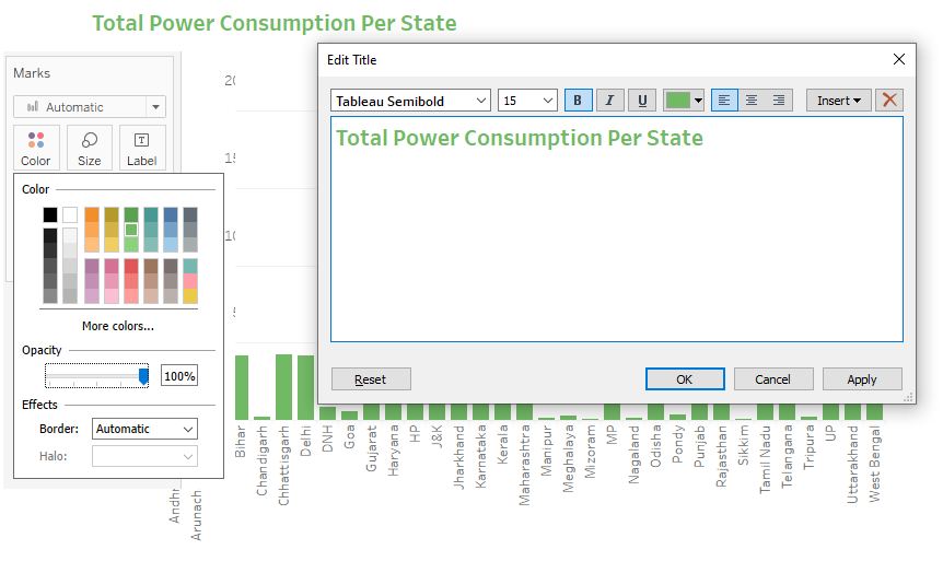 Customizing Tableau Worksheet