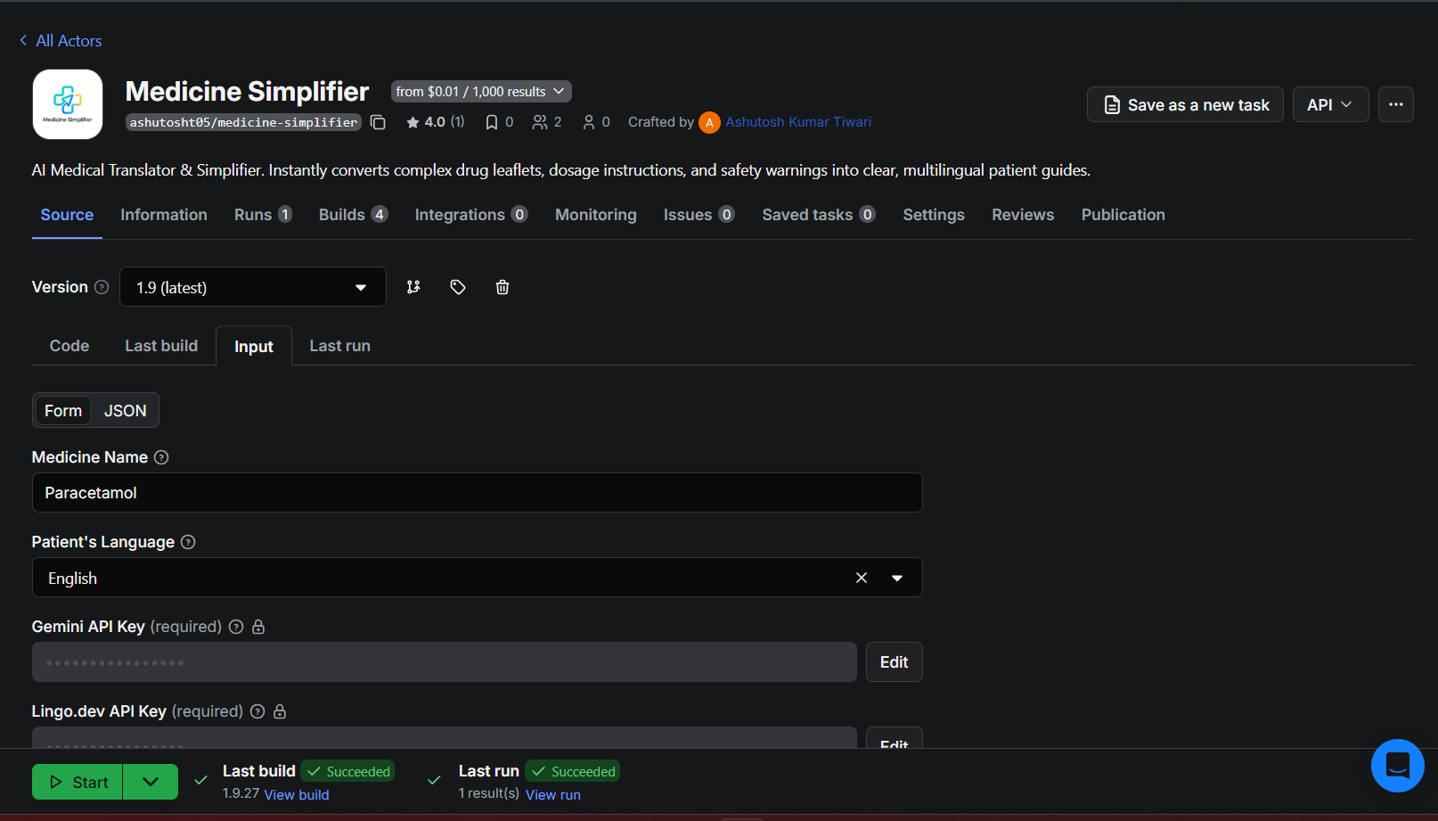 Medicine Simplifier Actor page